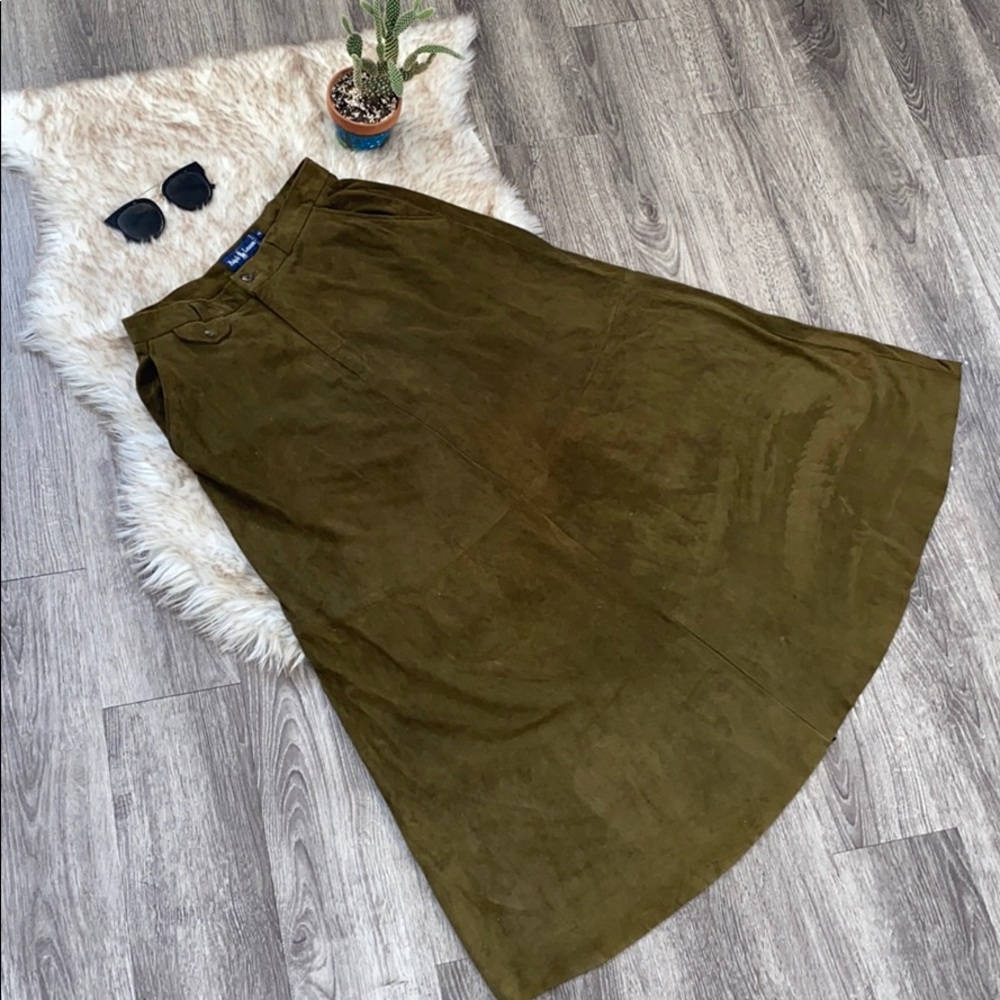🐎 Vintage Ralph Lauren Leather Suede Long Skirt